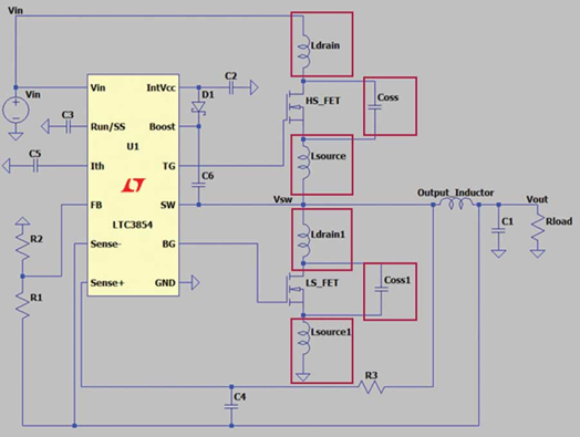 看不见的振铃：利用缓冲电路抑制降压转换器中的寄生效应(图1)